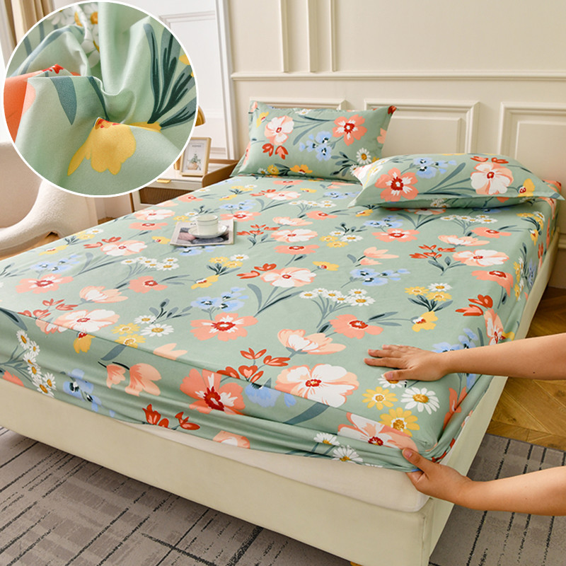 Bonenjoy Fitted Sheet Set Floral Style Bed Cover Pillowcase постельное бельё набор Home Elastic Bedsheet Skin-friendly Bed Linen