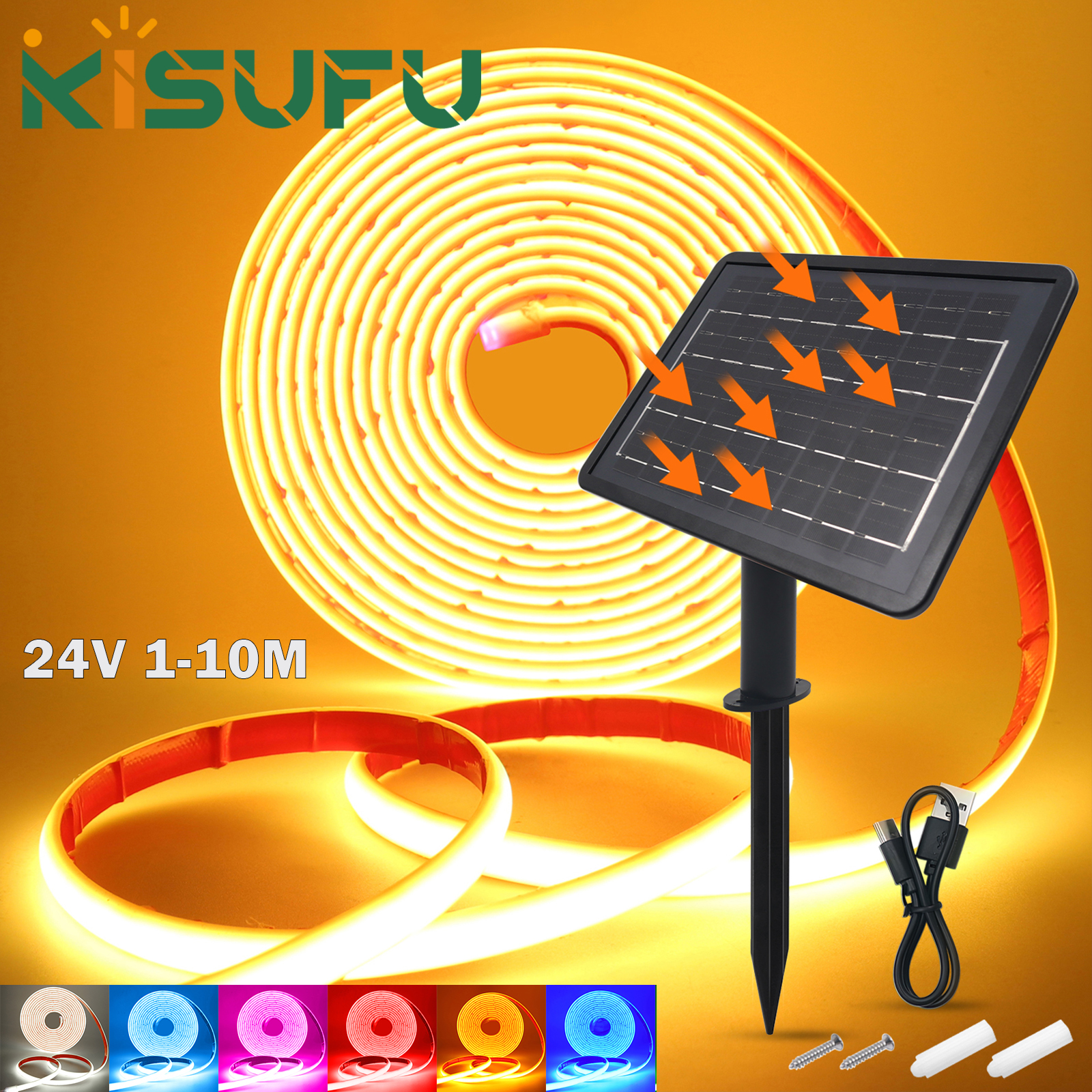 DC24V 太陽光発電 COB ネオン LED ストリップ IP68 防水 320Leds/M 柔軟な粘着リボンロープライト家庭菜園リニア照明