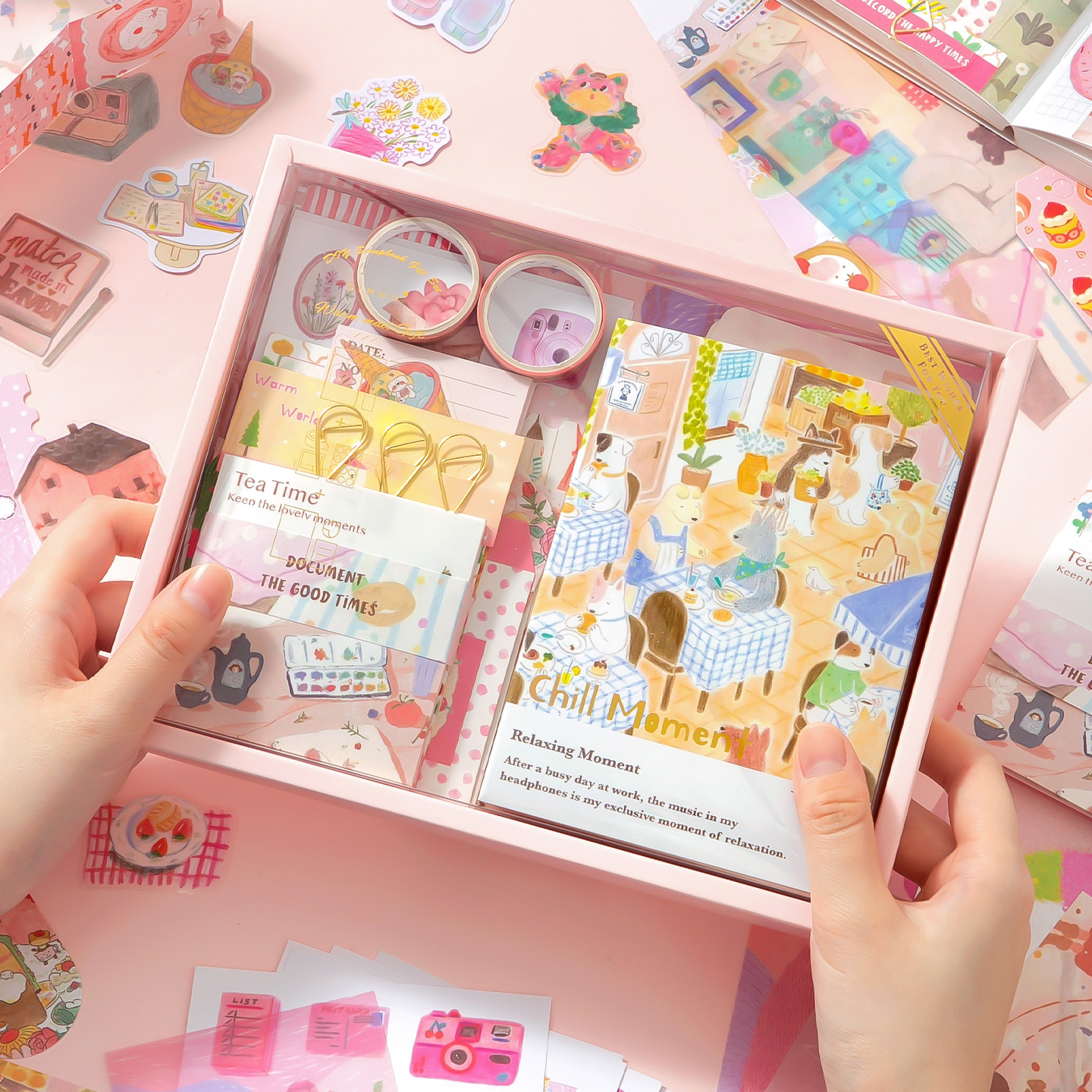 12 個大サイズスクラップブッキングセット DIY 日記アルバムステッカー材料紙テープセット学生文具賞品ジャーナルギフトボックス