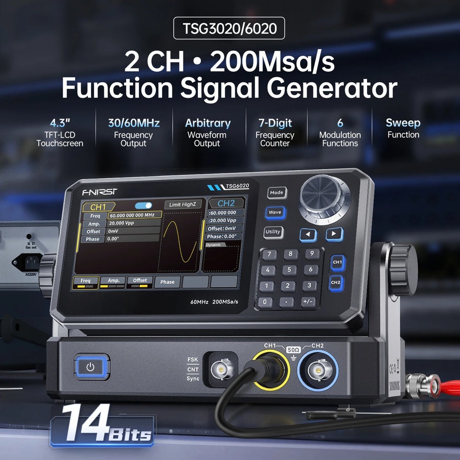 FNIRSI TSC6020 TSG3020 機能信号発生器 2Ch 60MHz/3oMHz 200MSa/s タッチスクリーンおよびタイプ C 電源電子機器修理用