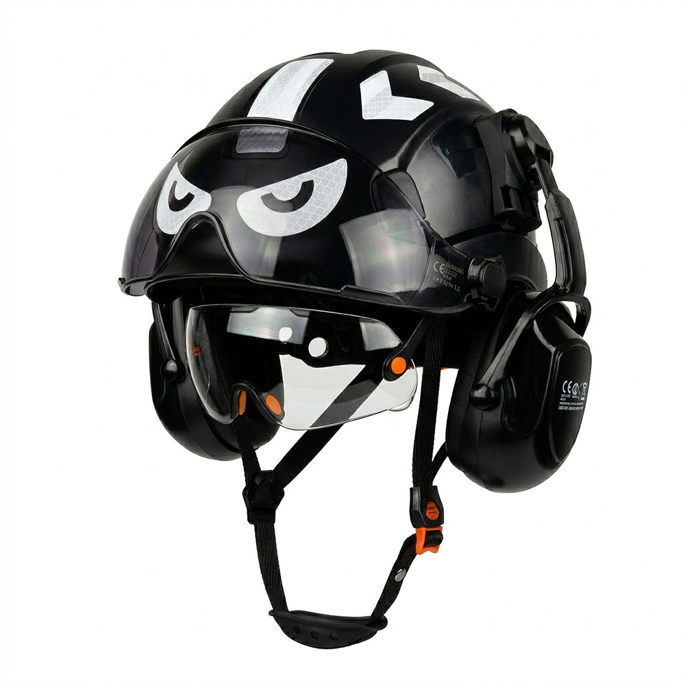 CE 安全ヘルメット調整可能な通気性 ABS ハードハット内蔵ゴーグルイヤーマフ反射ステッカー建設頭部保護