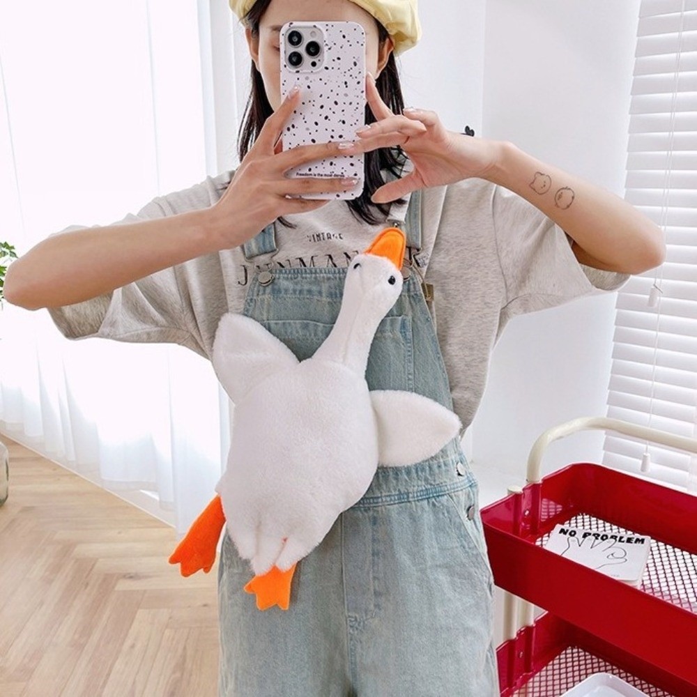 かわいいホワイトグースショルダーバッグぬいぐるみかわいいおもちゃソフトふわふわ大容量ハンドバッグ女の子のための女性