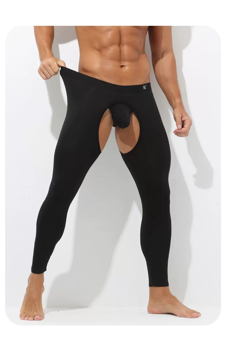 モーダルメンズサーマルレギンスクロッチレス、冬暖かいロングパンツ、断熱タイツパンツセクシー下着インナーウェアボトム