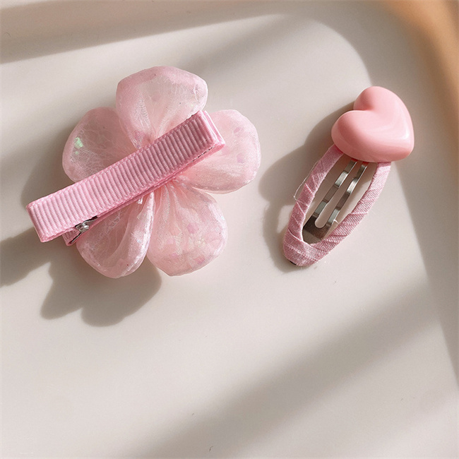 4 ピース/セットかわいいピンク女の子ヘアアクセサリーオーガンザリボン新しいヘアクリップ子供のための 2025