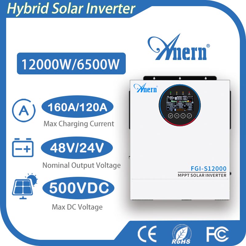 Anern 12KW 6.5KW 5KW 高周波ハイブリッドソーラーインバーター 160A 48V 太陽電池充電デュアル AC 出力純粋な正弦波インバーター