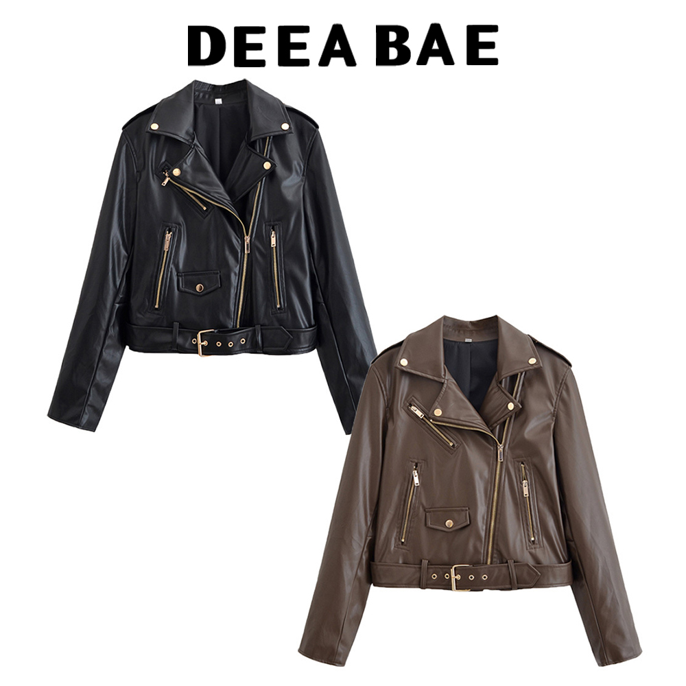 DEEABAE ニューカラーファッショナブルなジッパー模造革オートバイスタイルレザージャケット女性の多用途カジュアルジャケットジャケット