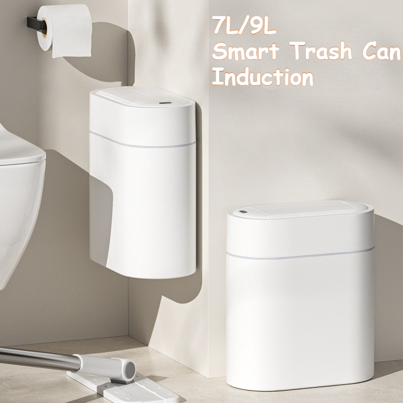 7L/9L スマート誘導ゴミ箱家庭用自動電気ゴミ箱蓋付き壁取り付け狭いスリットトイレバスルーム用