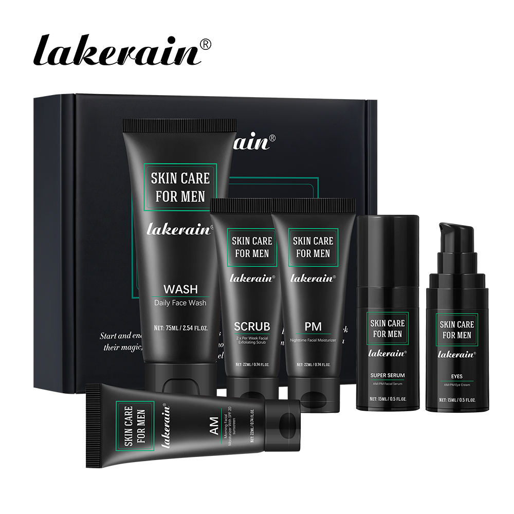 Lakerain スキンケア男性用キットオイルコントロール肌引き締め増加水分補給ディープクリーニングフェイスセットあたり 7 個トラベルスキンケアキット