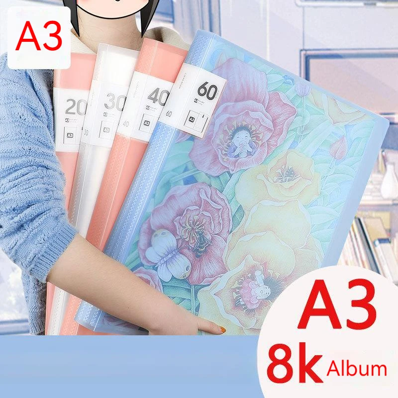 A3ファイルフォルダーディスプレイブック20～80ページ絵画アートコレクション8kアルバム透明情報子供用ご褒美ポスター収納