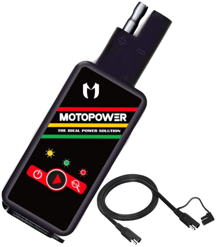 MOTOPOWER MP0620B 4.2Amp オートバイデュアル USB 充電器 SAE - USB アダプター バッテリーモニタースイッチコントロール付き
