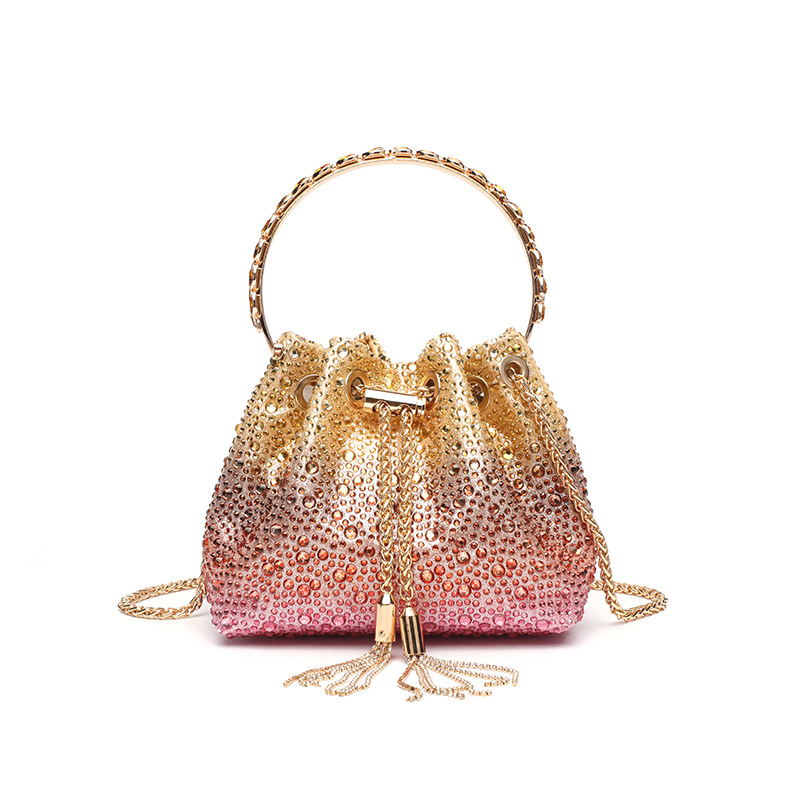 クリスタル光沢のあるダイヤモンドバケットバッグファッション女性ハンドバッグメタルハンドルイブニングバッグウェディングパーティークラッチ財布クロスボディバッグ