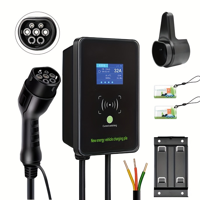 LED ディスプレイ付きスマート EV 充電器、32A/7KW タイプ 2 ステーション - 屋内/屋外電気自動車壁面充電ステーション ウォール ボックス、16 フィート