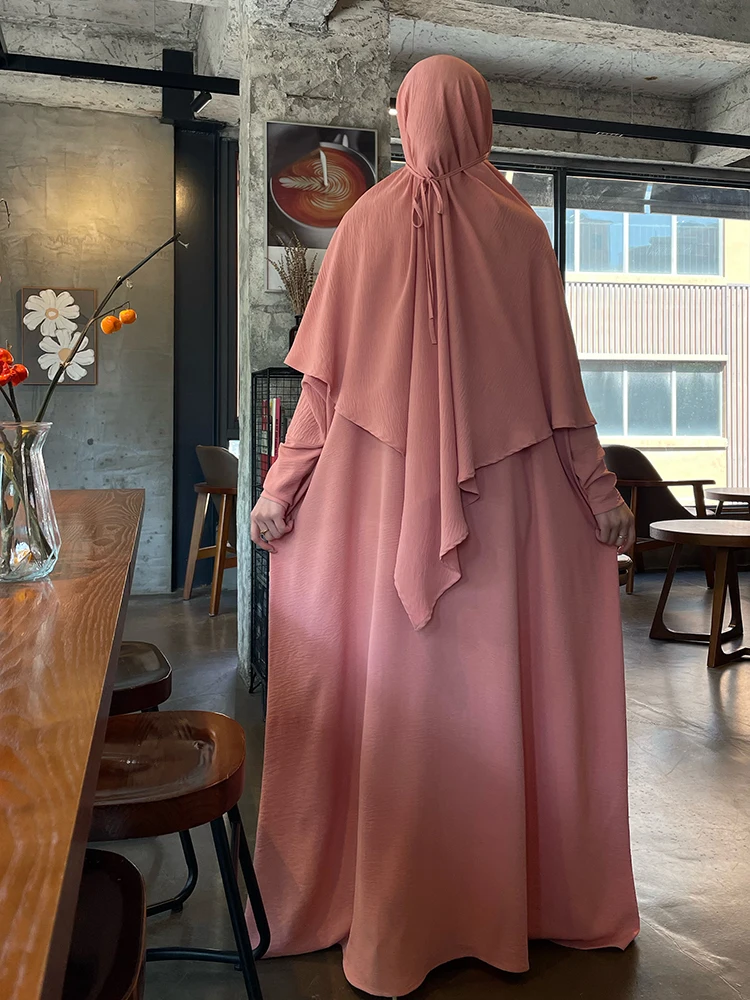 ラマダン 2 点セットロング Khimar ドレス Musulman アンサンブルイスラム教徒アバヤ女性の祈りの衣服サウジアラビアの祈りのドレスイード Niqab Jilbab