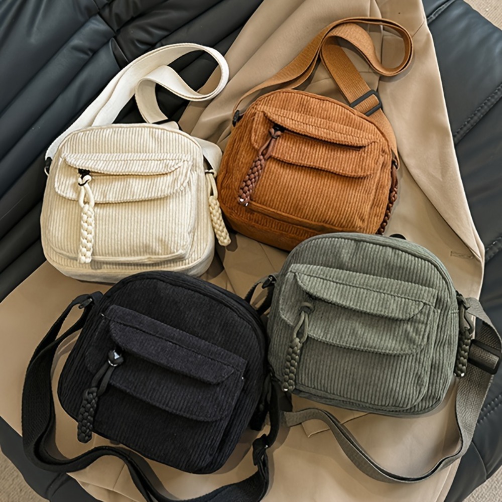 Simple Corduroy Crossbody Bag Fashionable Solid Color Casual Cloth Bags Vintage Casual Adjustable Unisex Shoulder Crossbody Bag