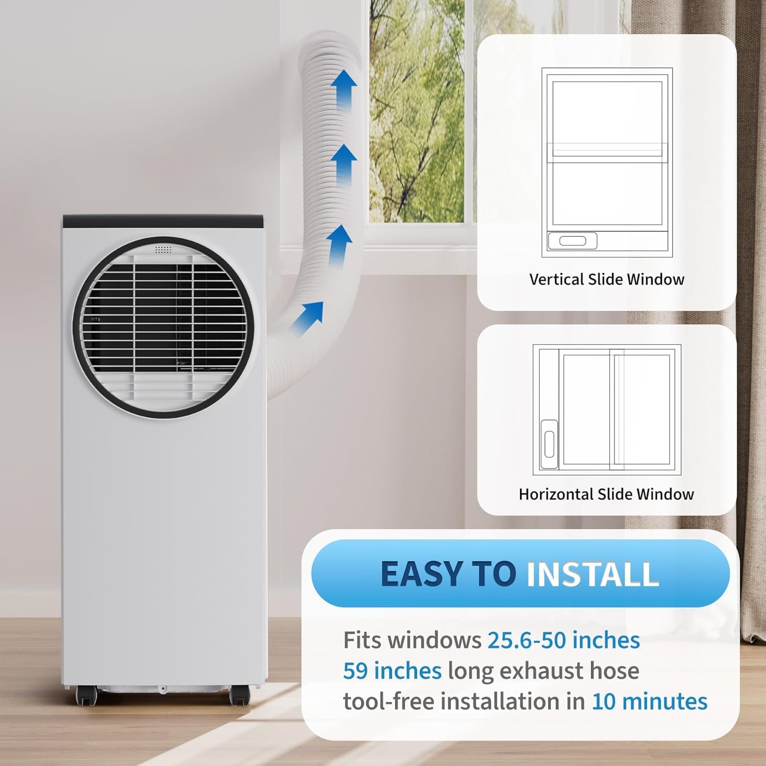 ポータブルエアコン 8000 BTU、3-in-1 冷却/除湿機/ファン AC ユニット、リモコン付き