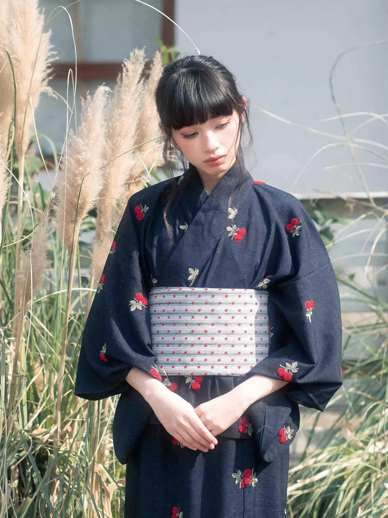 和風女性の刺繍桜デニムツーピース着物伝統的な浴衣旅行写真撮影ドレス Cos 衣装