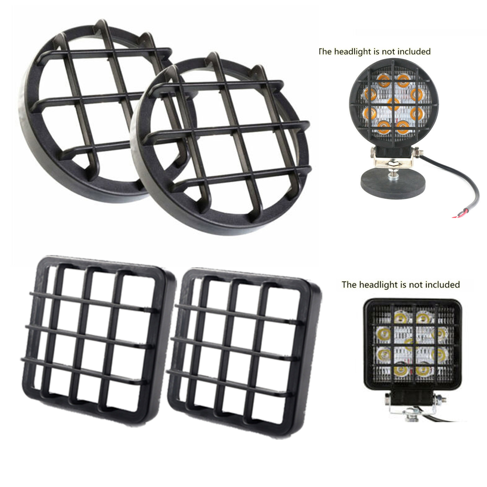 2 個ブラック LED レンズカバー衝突防止カバー保護カバー 4 インチ 27 ワットラウンド 9 LED ワークライトバースクエア ATV フォグランプ用