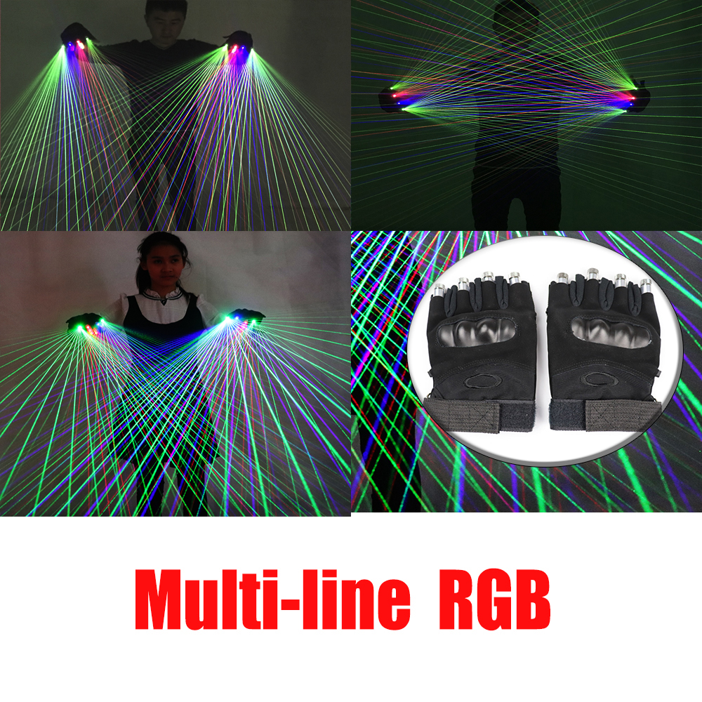 2 in 1 マルチライン RGB レーザーグローブ LED 発光コスチュームは、パーティーステージパフォーマンス用に緑、赤、青の色を表示します