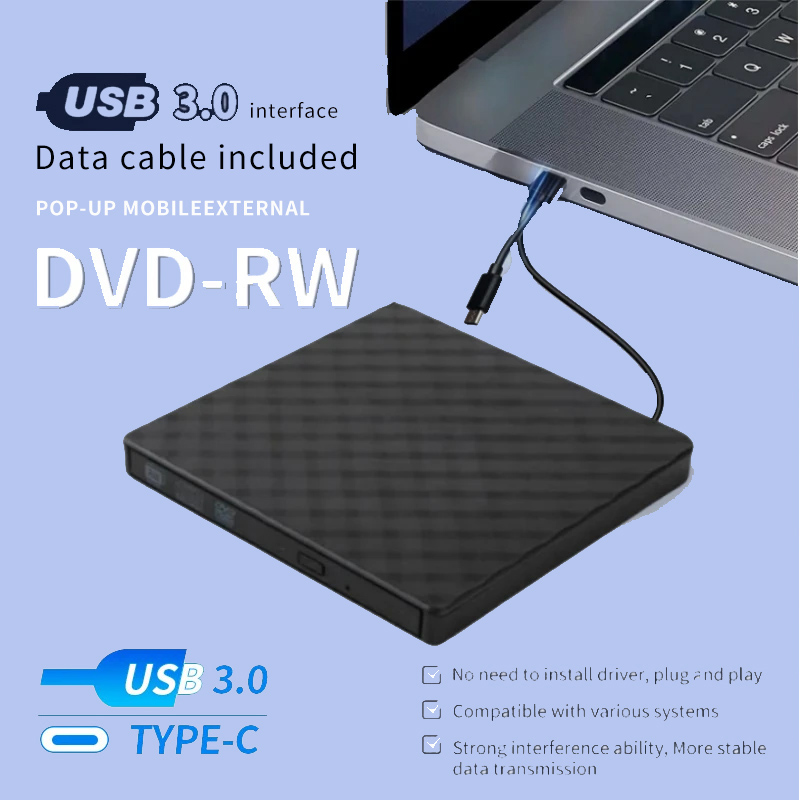 2 in1 USB3.0 タイプ C スリム外部光学ドライブ DVD RW CD ライタードライブバーナーリーダープレーヤーラップトップデスクトップ PC DVD バーナー