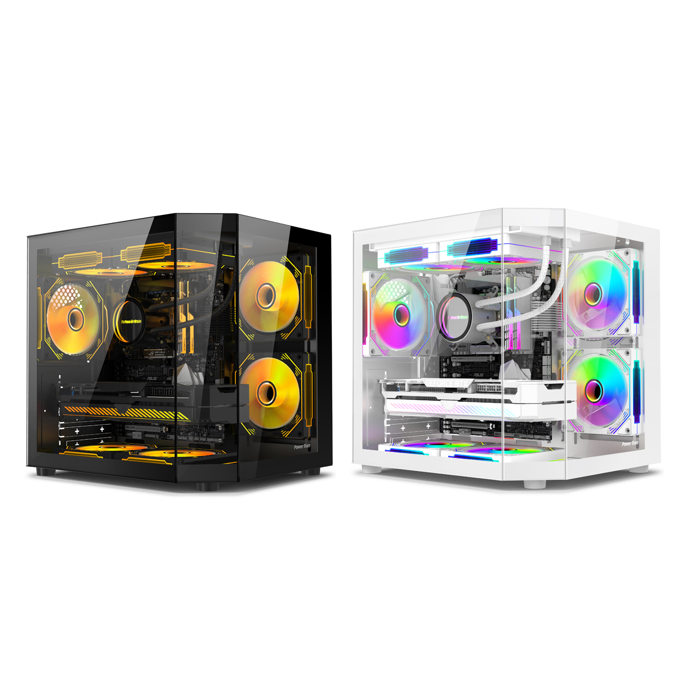パワートレインスターレルム M-ATX デスクトップケース三面ガラスパノラマシービュールーム柱なし 240 ウォータークーラー PC ケース