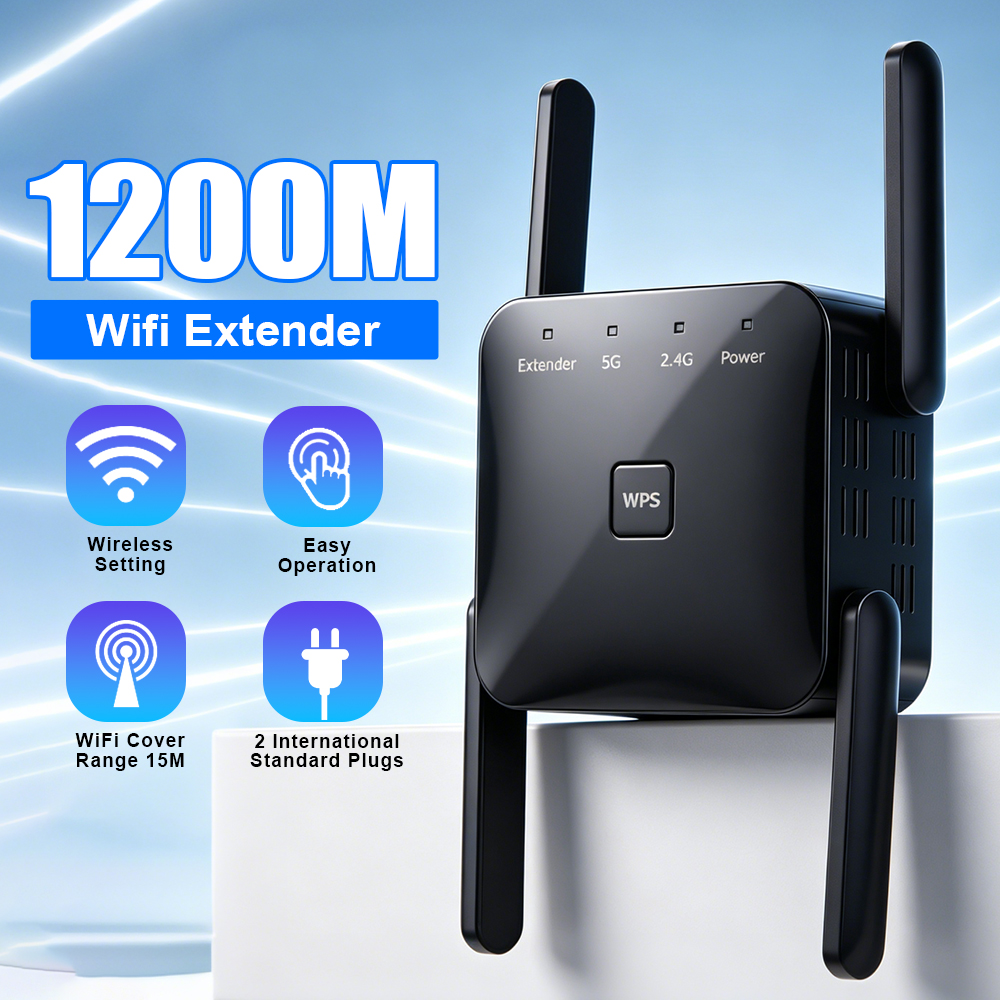 AC1200 5Ghz WiFi リピータールーター WiFi エクステンダーアンプ 2.4G/5GHz Wi-Fi 信号ブースター長距離長距離ネットワーク