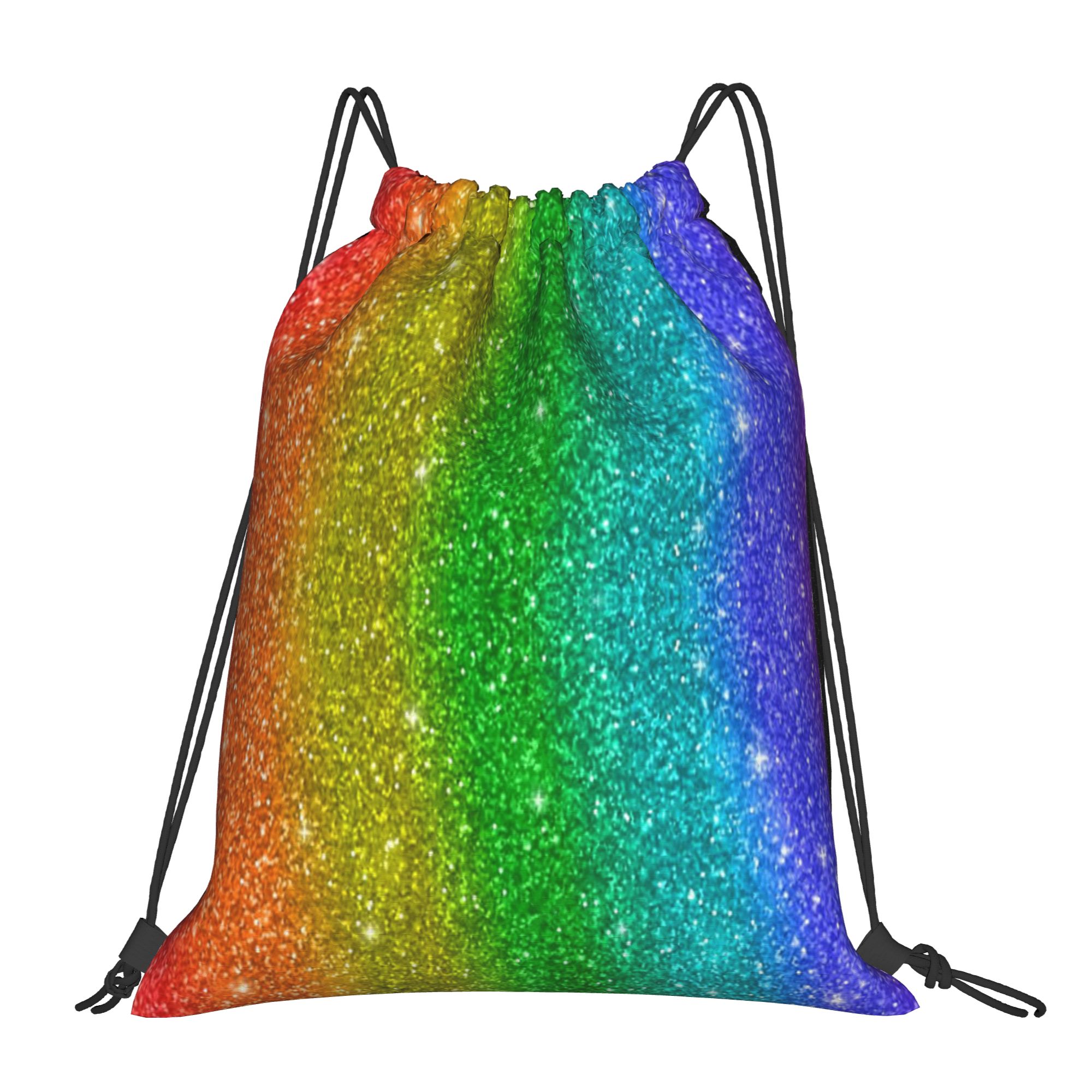 グリッターレインボープライドバックパック巾着スポーツバッグジムバッグ防水LGBTレインボーストリングサックパック運動用