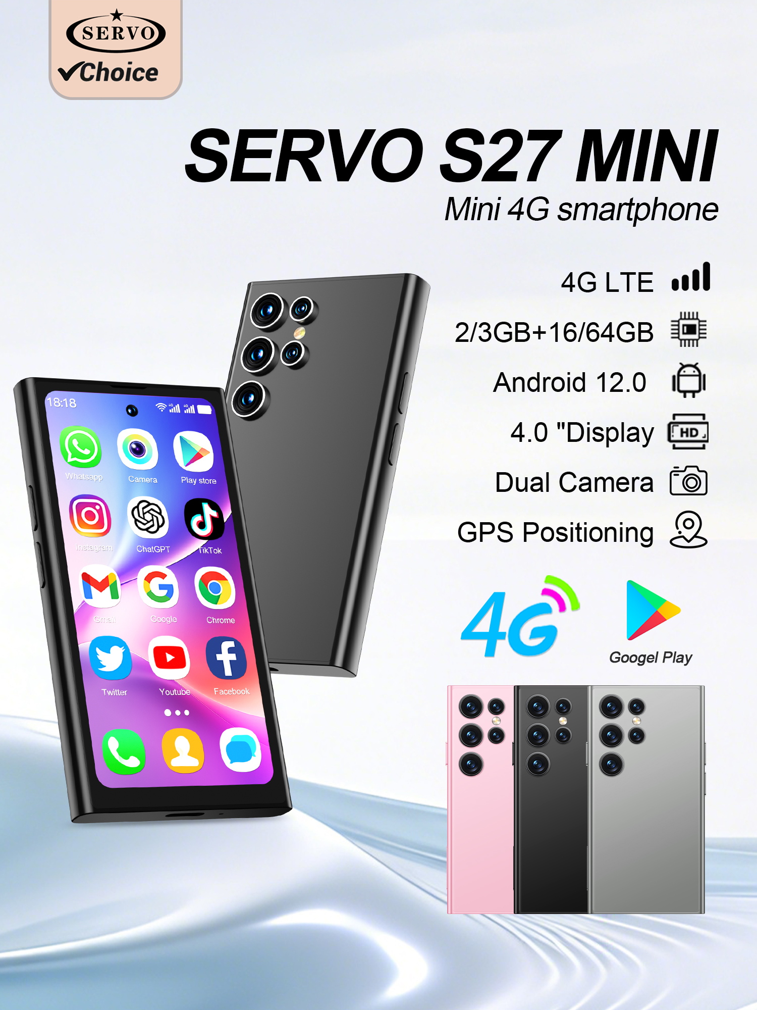 SERVO ミニ 4G バージョン小型スマートフォン Android 12.0 OS ROM 16/64 ギガバイトデュアル SIM カード Google Play フェイスアンロックコンパクトスマートフォン