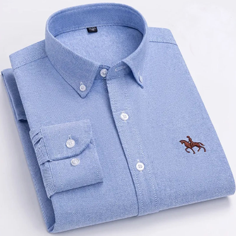 S 〜 7XL 100% ピュアコットンメンズ長袖オックスフォード紡績シャツビジネスレジャー刺繍ポケットスリムフィットボタンスタイルソフトメッド