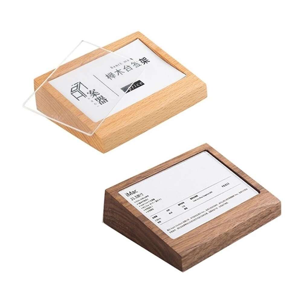 名刺ディスプレイ用アクリルパネル、木製テーブル、メニューサインホルダー、スタンド、価格紙タグ、ラベルラック
