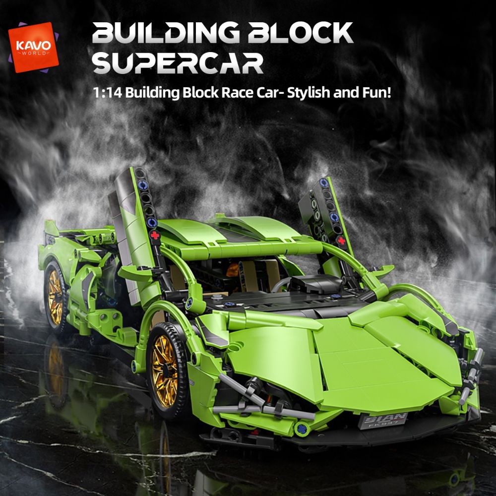 KAVOWORLD 1:14 テクニカルビルディングブロックレーシングカーモデルグッズ車建設おもちゃ少年デスクトップ装飾ボックス付き