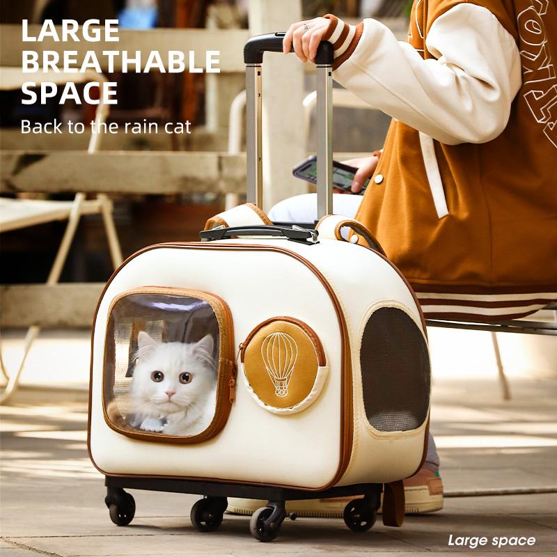 ポータブル外出猫キャリアプルロッドボックスペットトロリーケース子犬旅行輸送バッグ猫ケージハンドバッグ犬通気性バックパック