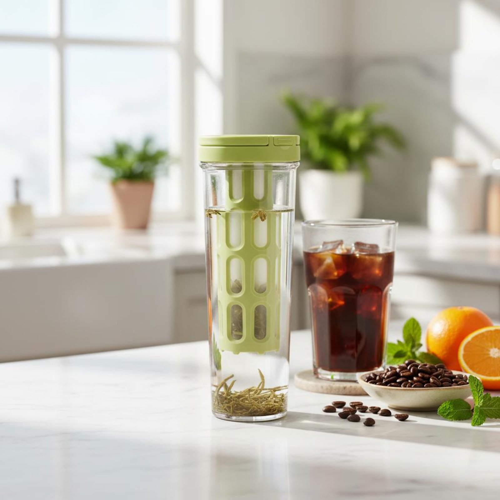 水出しコーヒーブリューワー 無料の冷たい急なポット ストレーナー付き アイスティー ピッチャー ポータブルハンドル フルーツ注入ボトル