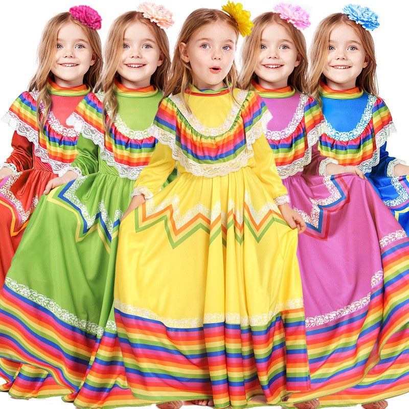 メキシコダンスドレスエスニックパフォーマンス衣装学校ステージショーのためのテーマの文化衣装