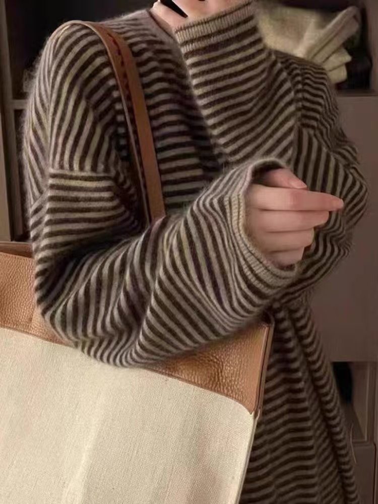 怠惰で快適な 100% ピュア カシミア ストレート ストライプ ドレス ジョーカー ニット ボトリング シャツ セーター スカート 秋冬