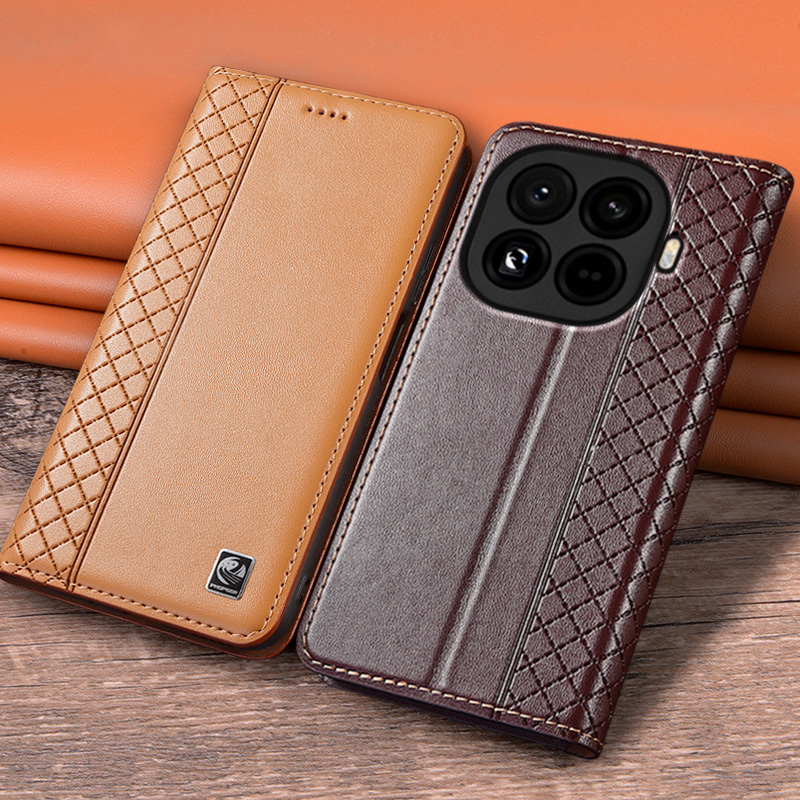 フリップケース XIAOMI 17T Xiaomi17T プロ 5 グラム本革磁気ブックカバー牛革グリッドパターンカードポケット財布ケース