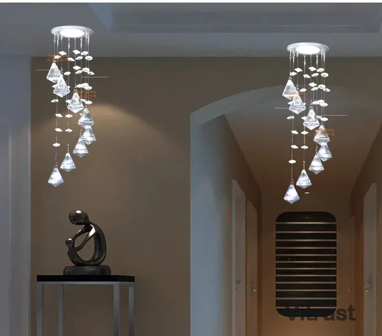ミニクリスタルシャンデリアライト LED 照明器具クローム Led 天井リビングルーム廊下ポーチ通路階段ライト Plafon