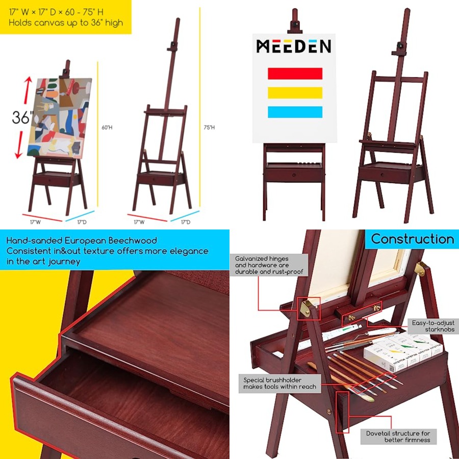 Studio H-Frame Easel with Art Supply Storage Drawer - Adjustable 6075 Wood Easel Stand for Artists, Adults and Students, Holds