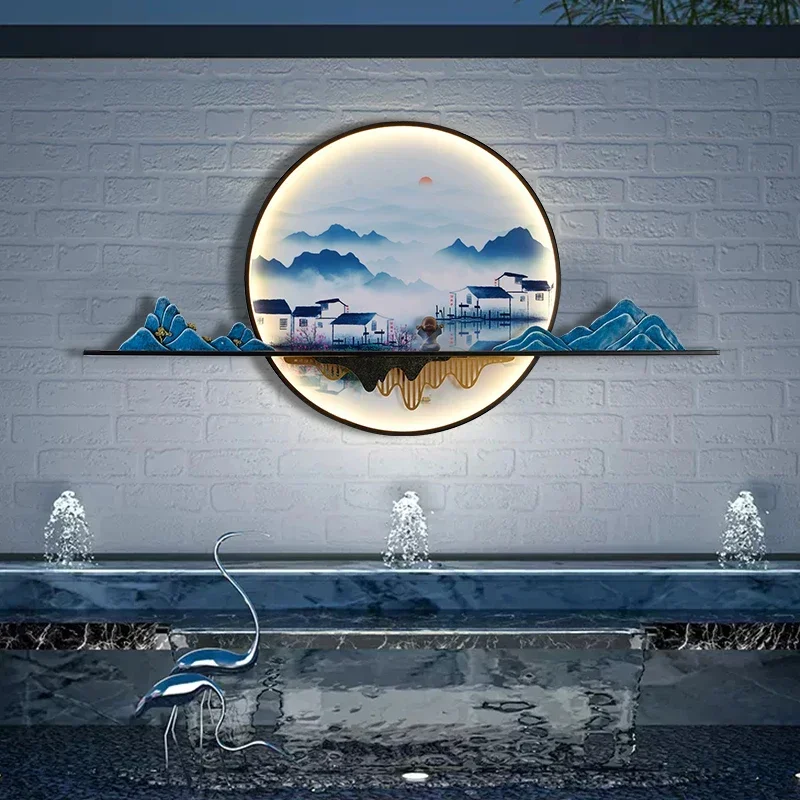 ASHER ソーラー屋外壁画ランプクリエイティブ円形風景防水壁画ヴィラ中庭装飾絵画