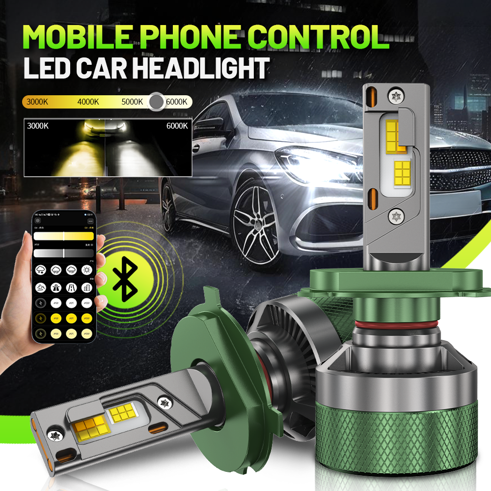2 個 H4 H7 H11 LED ヘッドライト H1 HB3 9005 HB4 9006 Bluetooth APP 制御 3000K-8000K 自動電球 LED ライト車のヘッドライト 12V