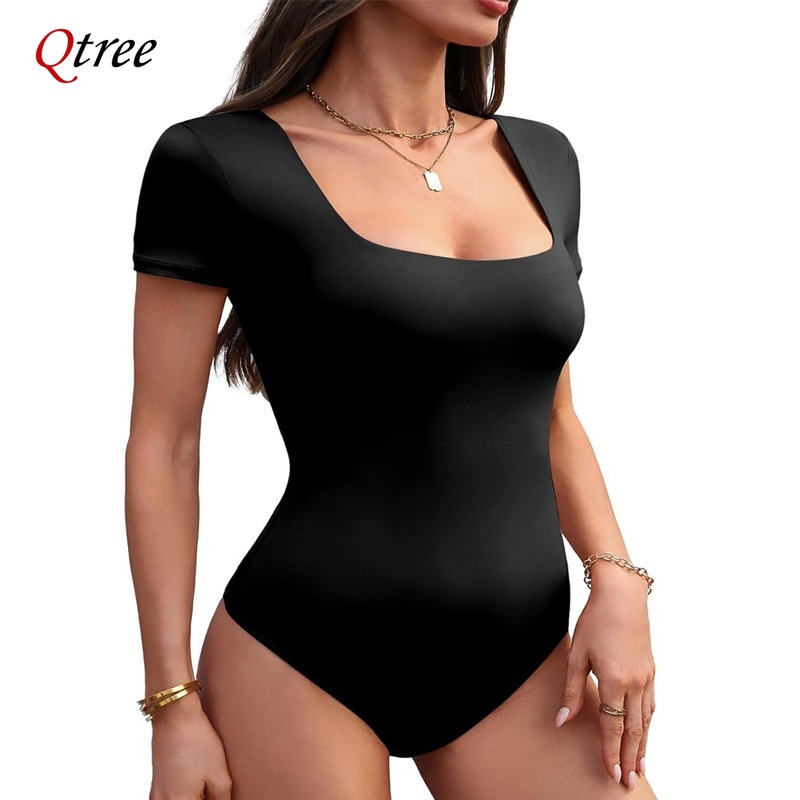 Qtree 女性フルボディシェイパーボディスーツ半袖ウエストトレーナーシャツスリムフィットおなかコントロールフック Seanless トップスシェイプウェア
