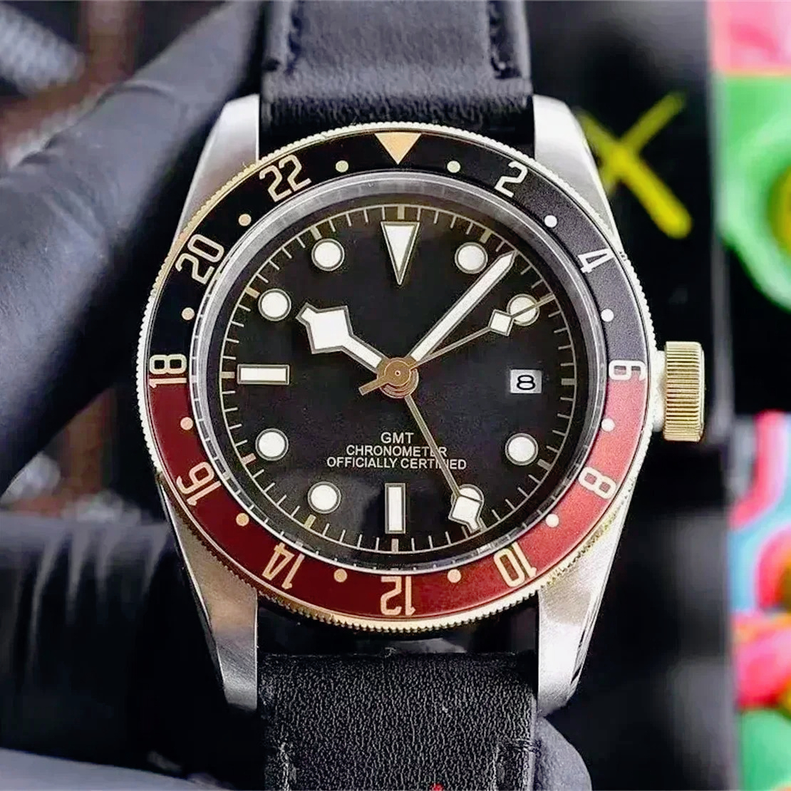 42mm Multiscene Men Automatic GMT Watches Solid Stainless Steel Case Clear Dual Time Zone Layout Bright Luminous Hands Scratch