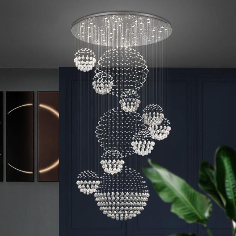 新しいモダンなアイテム大型ヴィラシーリングライトホテルクリスタル Led シャンデリア階段ペンダントライトキッチンルームの装飾ランプ