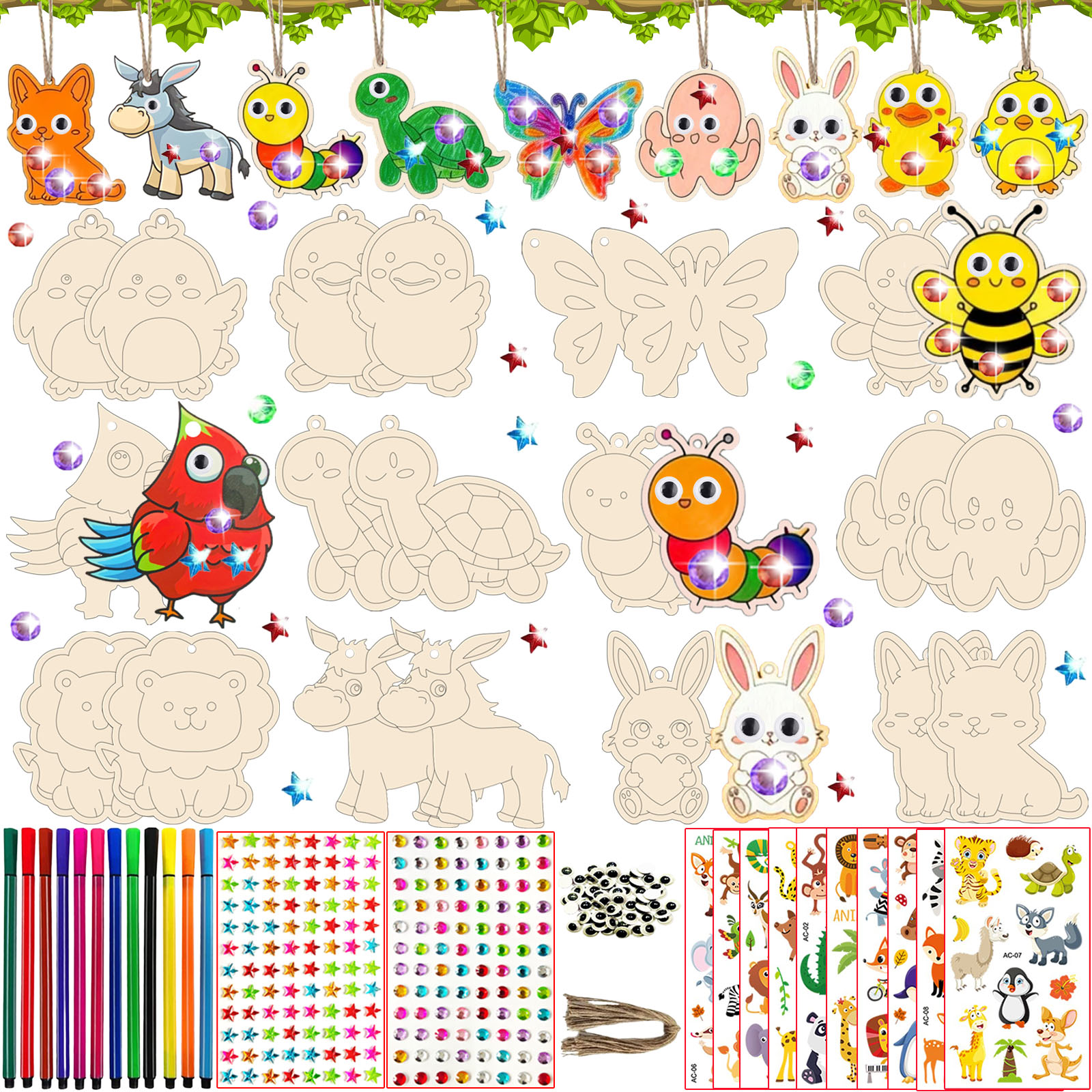 294ピースの子供用木製動物DIYクラフトセット - 子供用の未完成の木製工芸品