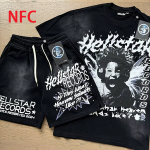 Stock NFC Hell Star Tシャツセット オーバーサイズ ヒップホップ・ストリートスタイル ヴィンテージ風 ウォッシュ加工コットン製 半袖Tシャツセット メンズセット