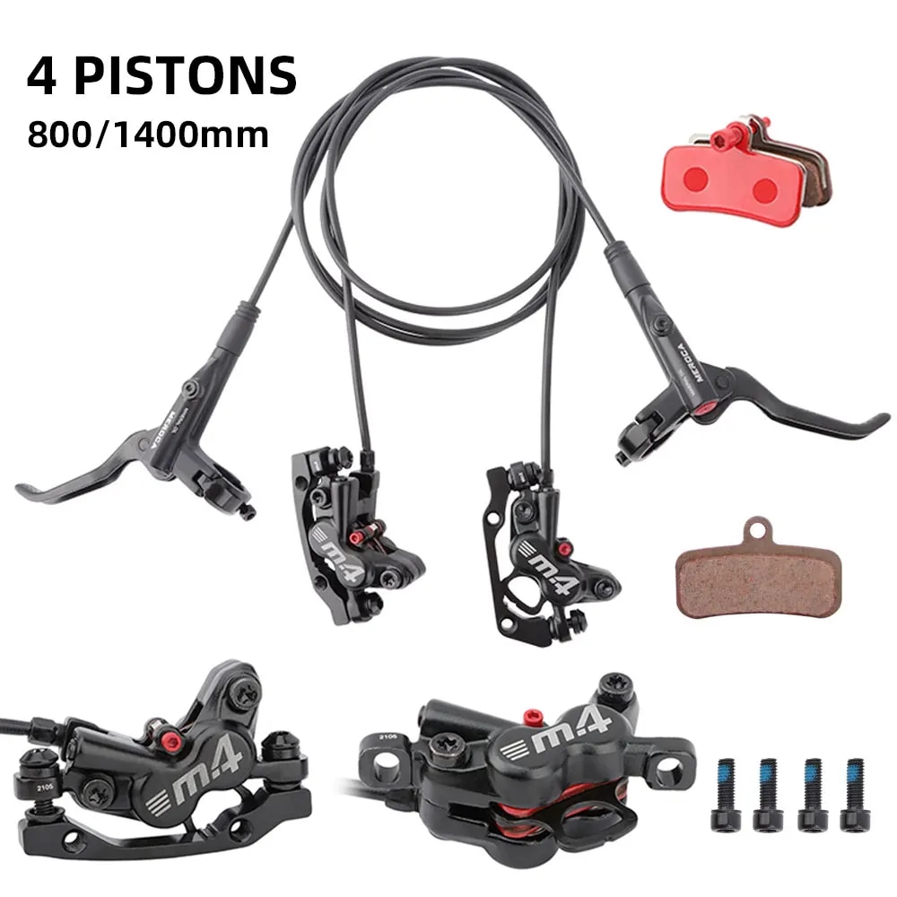 MEROCA 4 ピストン MTB 油圧ブレーキセットシリコン保護カバー付きフロントとリアブレーキ 800 ミリメートル/1400 ミリメートル MTB 用バイクディスクブレーキ