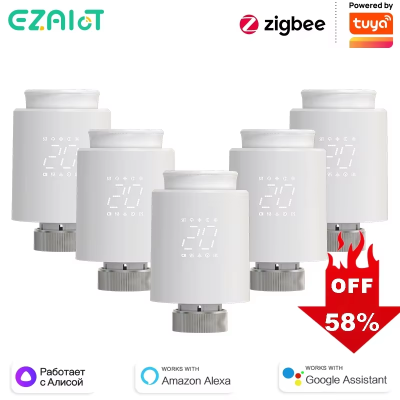 EZAIOT Tuya ZigBee スマート TRV サーモスタットバルブ サーモスタット ラジエーター アクチュエーター 温度コントローラー 音声 Alexa Google ホーム Alic