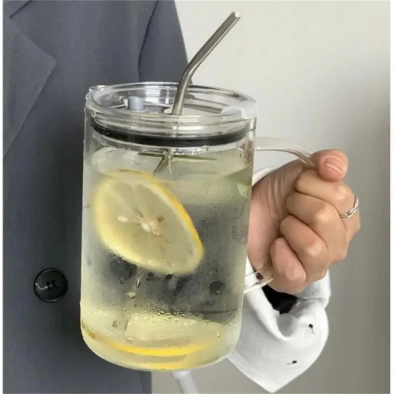 1000 ミリリットル飲料グラスタンブラー蓋とストローガラスコーヒーカップガラスマグミルクジュースカップ透明カップジュースモカカップ