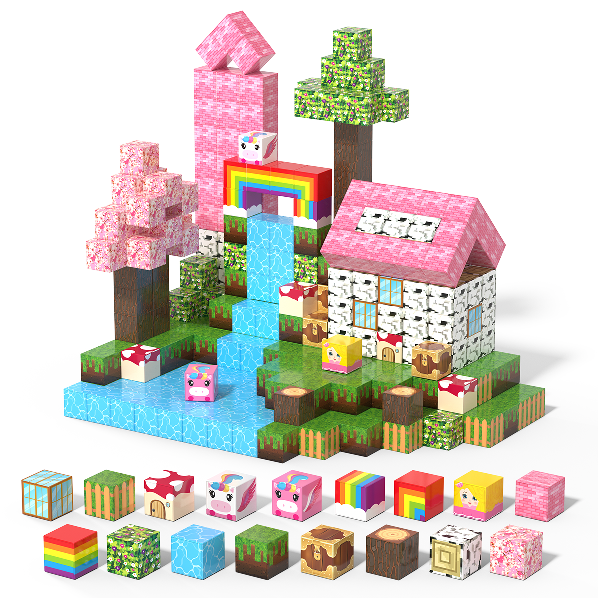 磁気ビルディングブロック レインボーテーマ DIY STEM おもちゃ 教育建設キューブ 子供用 3 男の子と女の子への理想的なギフト