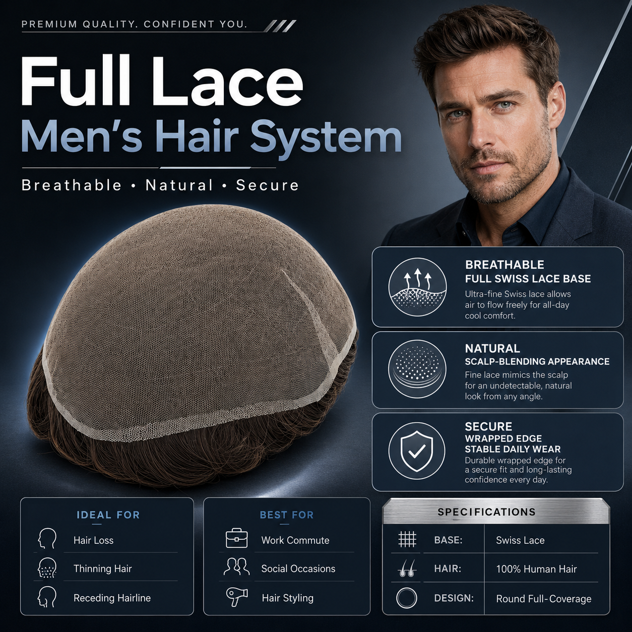 Topunique フルスイスレース 90% 人毛男性かつら毛細血管プロテーゼ毛交換システムヘアピース男性のための