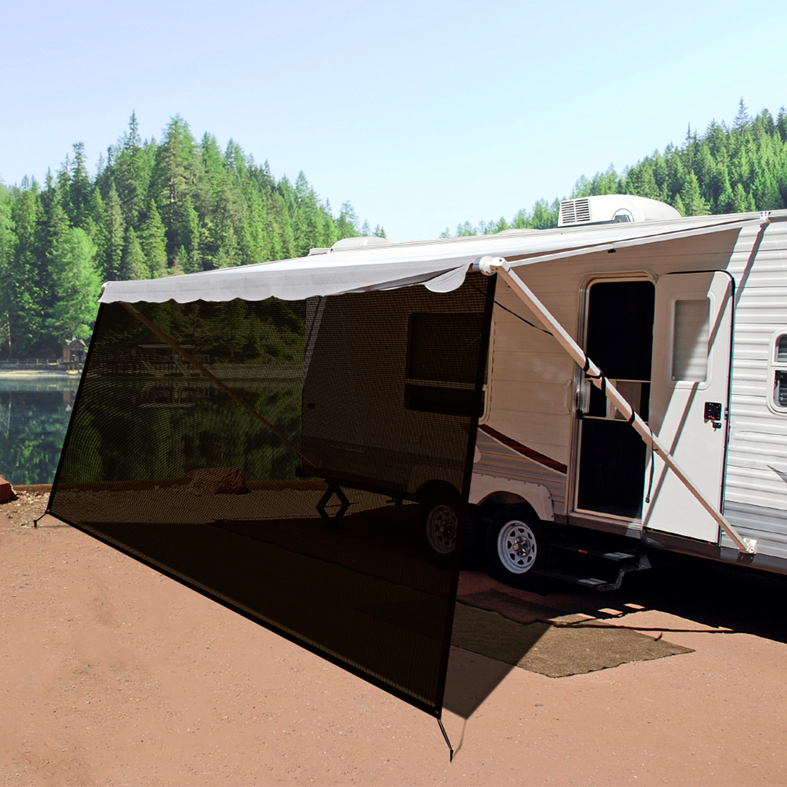 RV UV シールドプライバシースクリーン RV キャンプトレーラーオーニングキット黒メッシュ RV サンシェードキャンピングカーキャラバンキャンピングカーバンアクセサリー